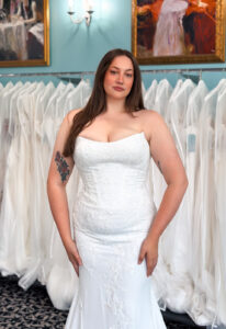 Raia - Stella's Bridal A wedding gown from Stella's Private Collection featuring exclusive bridal design elements such as intricate lace, elegant draping, luxurious fabrics, and timeless silhouettes. Each gown is uniquely curated and available exclusively at Love it at Stella's Bridal.