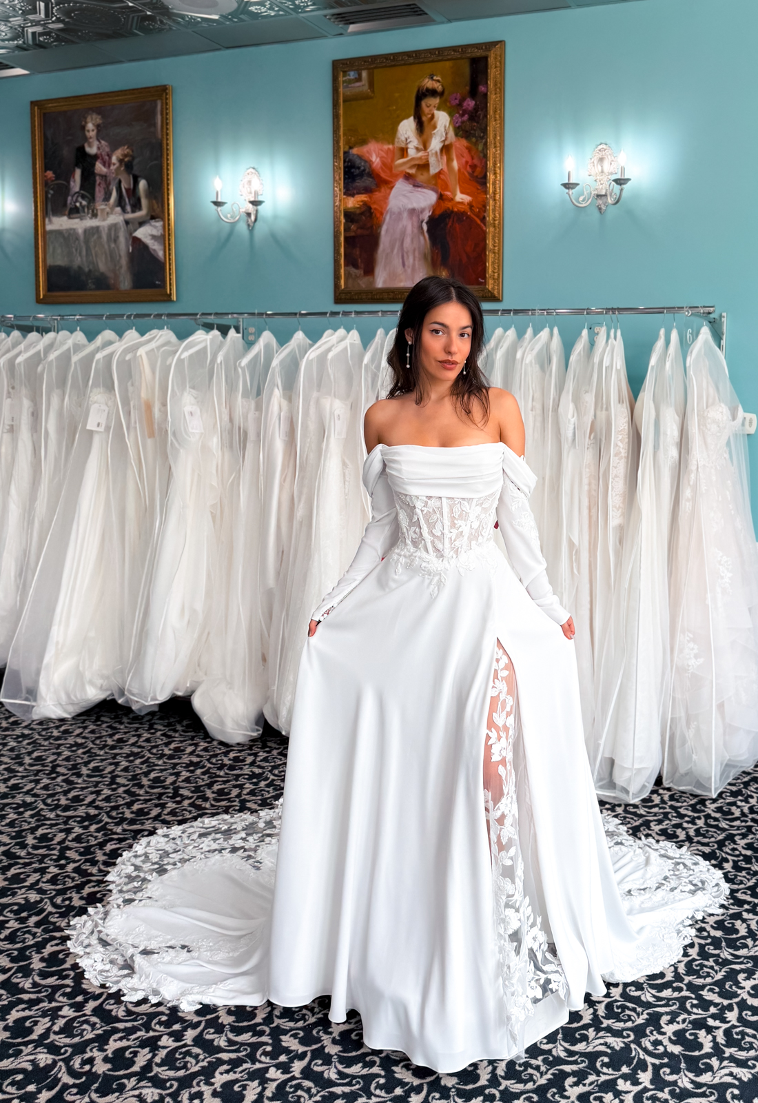 Rysand - Stella's Bridal A wedding gown from Stella's Private Collection featuring exclusive bridal design elements such as intricate lace, elegant draping, luxurious fabrics, and timeless silhouettes. Each gown is uniquely curated and available exclusively at Love it at Stella's Bridal.