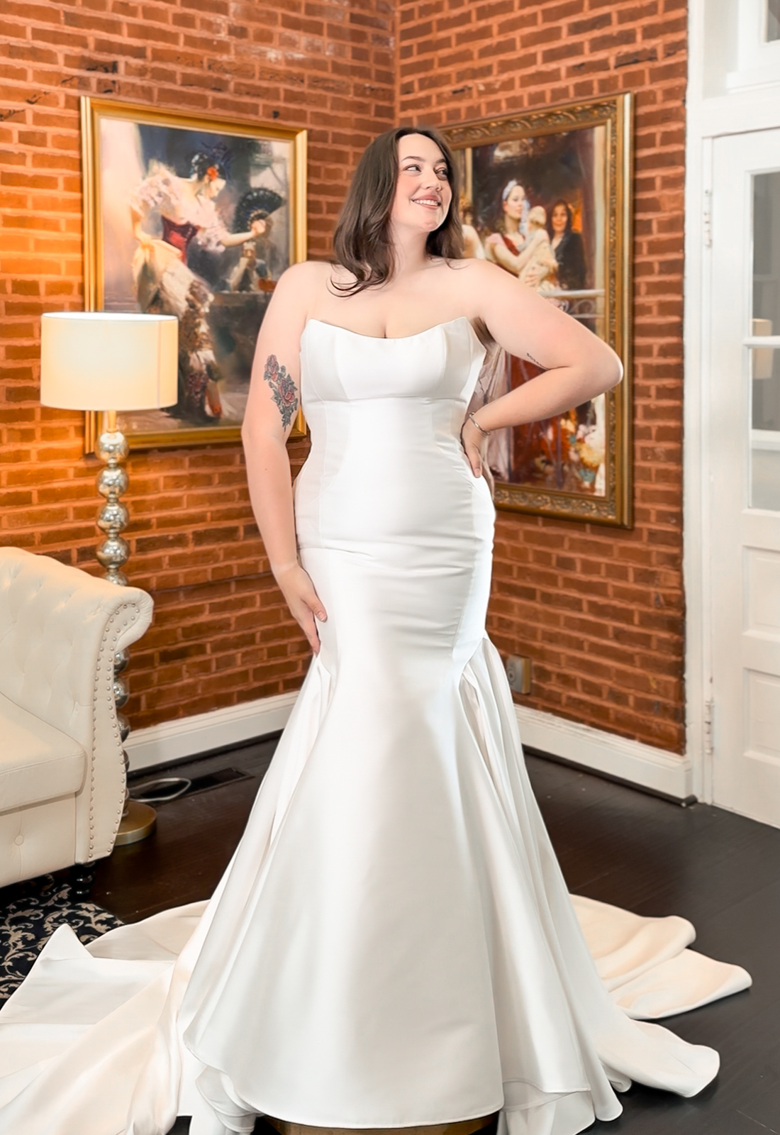 Alex - Stella's Bridal Strapless Satin Mermaid Wedding Dress at Love it at Stella's Bridal in Westminster Maryland