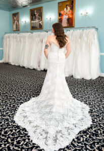 Celeste - Stella's Bridal A wedding gown from Stella's Private Collection featuring exclusive bridal design elements such as intricate lace, elegant draping, luxurious fabrics, and timeless silhouettes. Each gown is uniquely curated and available exclusively at Love it at Stella's Bridal.