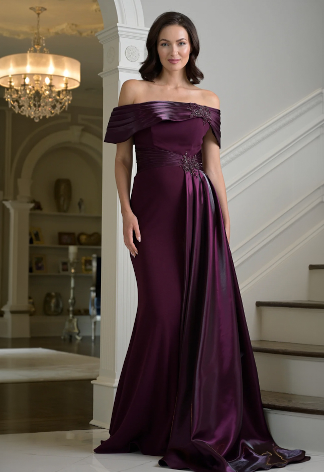 Discover M347 by Marsoni, an elegant mother of the bride or groom dress featuring liquid organza. Shop at Stella’s Bridal in Westminster, MD.