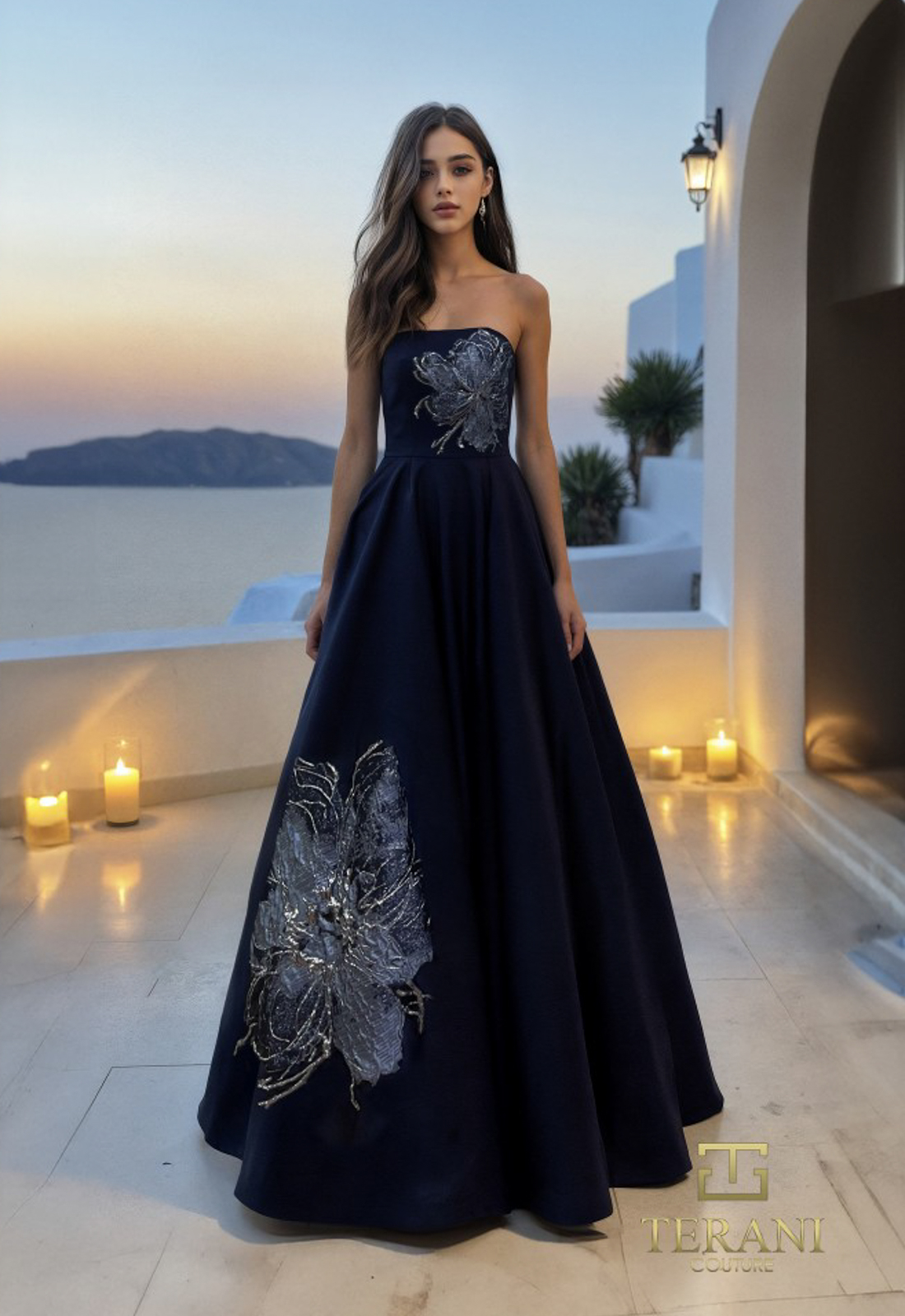 Discover 261E6544 by Terani, an elegant flowy mother of the bride or groom dress featuring statement florals. Shop at Stella’s Bridal in Westminster, MD.