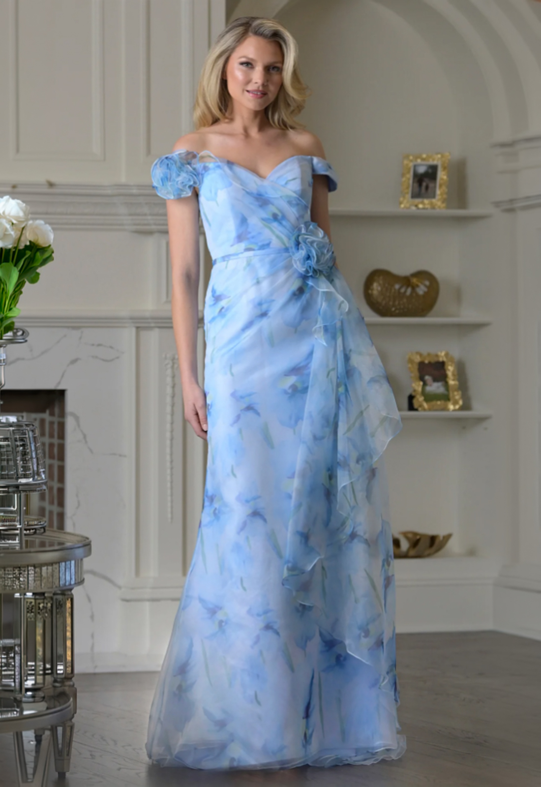 Discover MV1394 by Marsoni Colors, an elegant mother of the bride or groom dress featuring floral fabric. Shop at Stella’s Bridal in Westminster, MD.